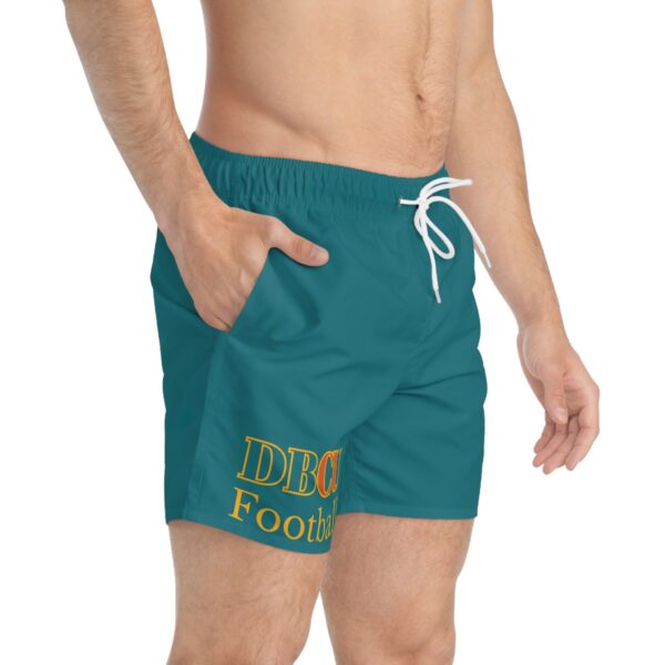 DBCU Football Swim Trunks — Teal All-Over Print Athletic Beach Shorts